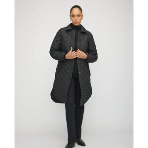 J. Jill Sz XL Black Quilted Goose Down Parka Jacket Snap Front Coat Pockets